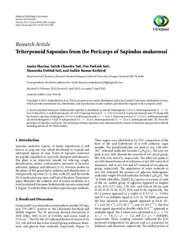 (PDF) Triterpenoid Saponins from the Pericarps of Sapindus mukorossi