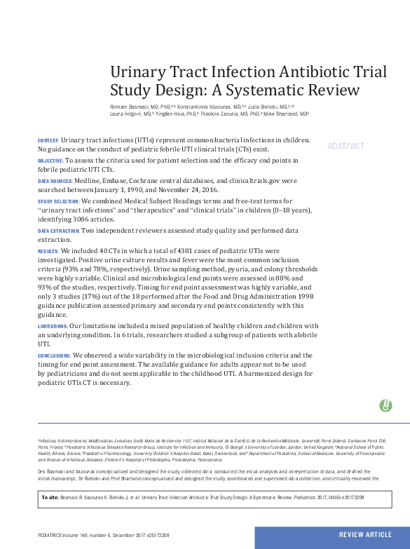 (PDF) Urinary Tract Infection Antibiotic Trial Study Design A Systematic Review Laura Folgori