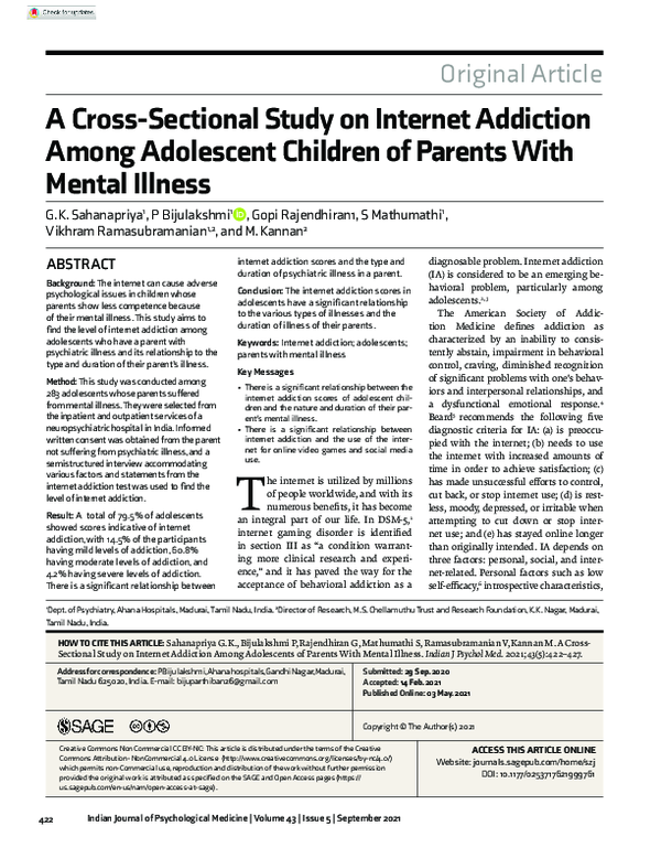 (PDF) A Cross-Sectional Study on Internet Addiction Among Adolescent ...