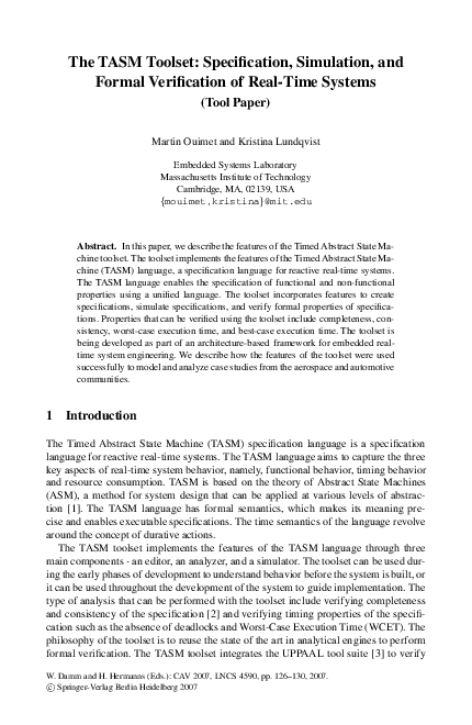 (PDF) The TASM Toolset: Specification, Simulation, and Formal ...