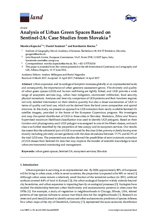 (PDF) Analysis of Urban Green Spaces Based on Sentinel-2A: Case Studies ...