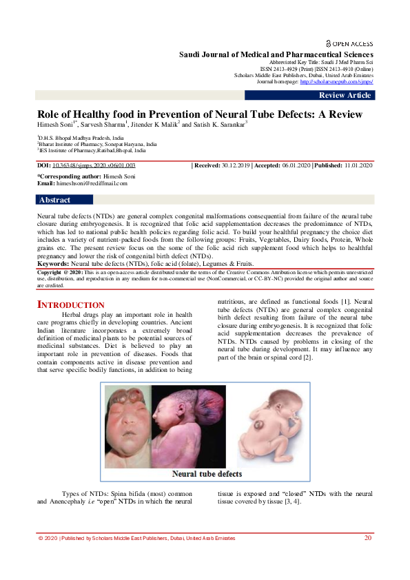 (PDF) Role of Healthy food in Prevention of Neural Tube Defects A