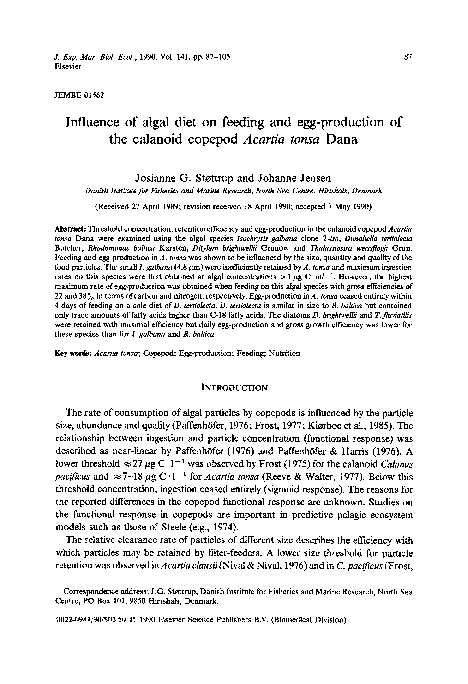 (PDF) Influence of algal diet on feeding and egg-production of the ...