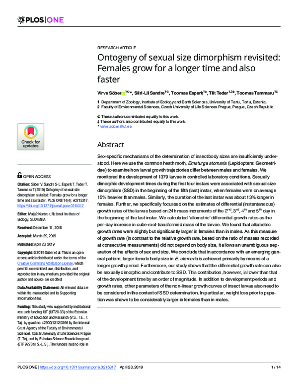 (PDF) Ontogeny of sexual size dimorphism revisited: Females grow for a ...