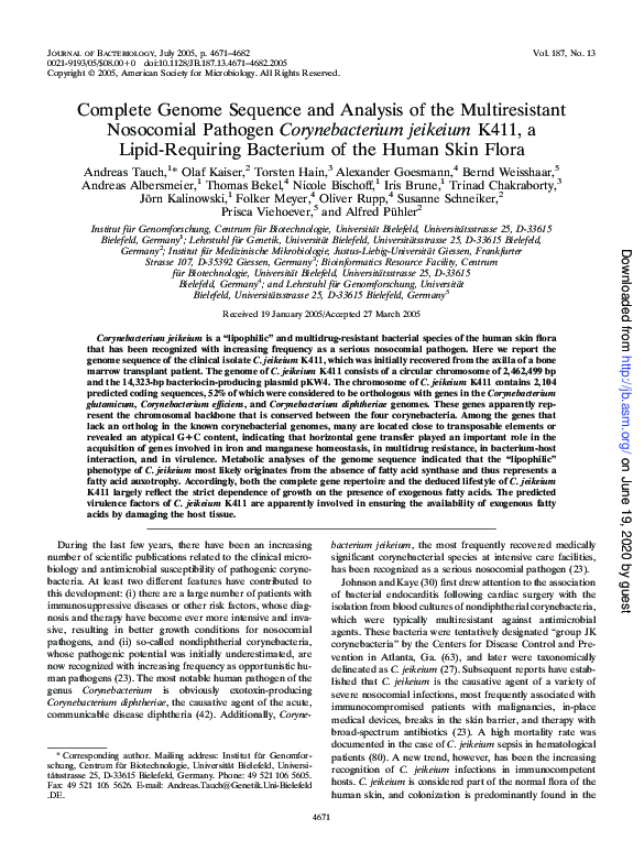 (PDF) Complete Genome Sequence and Analysis of the Multiresistant ...