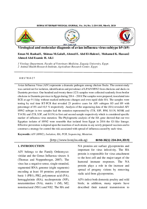(PDF) Virological and Molecular Diagnosis of Avian Influenza Virus ...