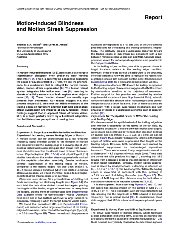 (PDF) MotionInduced Blindness and Motion Streak Suppression Derek