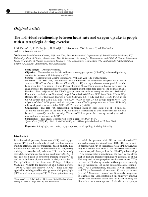 (PDF) The individual relationship between heart rate and oxygen uptake ...