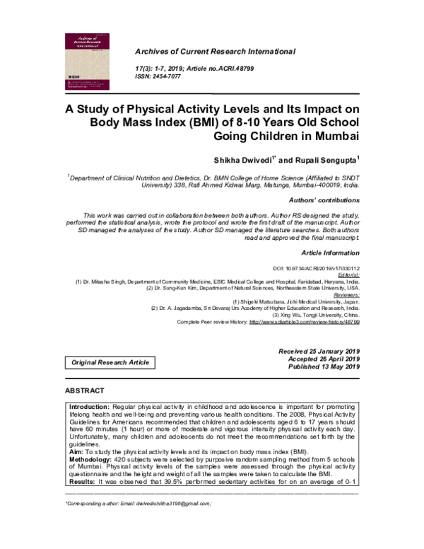 (PDF) A Study of Physical Activity Levels and Its Impact on Body Mass ...