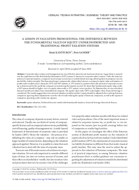 (PDF) A lesson in valuation from Estonia: The difference between the ...
