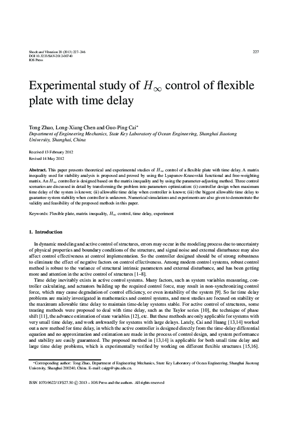 (PDF) Experimental Study of H∞ Control of Flexible Plate with Time Delay