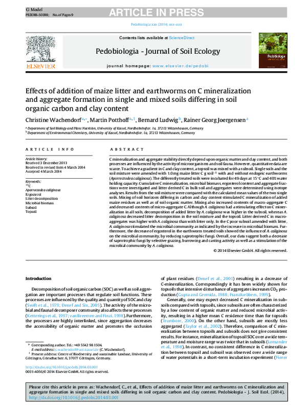 (PDF) Effects of addition of maize litter and earthworms on C ...