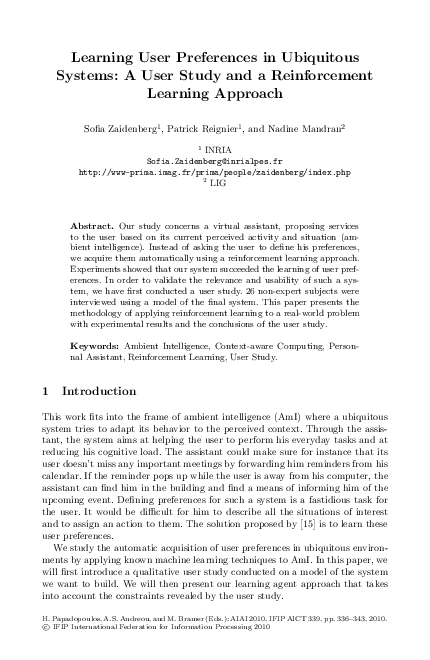(PDF) Learning User Preferences in Ubiquitous Systems: A User Study and ...