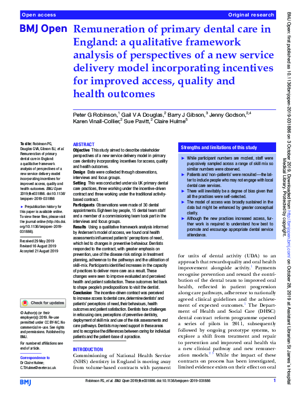 (PDF) Remuneration of primary dental care in England: a qualitative ...