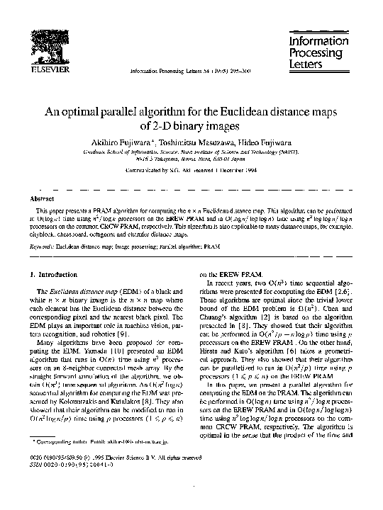 (PDF) An optimal parallel algorithm for the Euclidean distance maps of ...