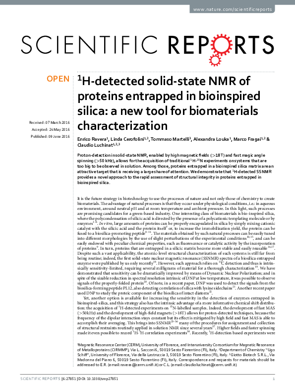 (PDF) (1)H-detected solid-state NMR of proteins entrapped in ...
