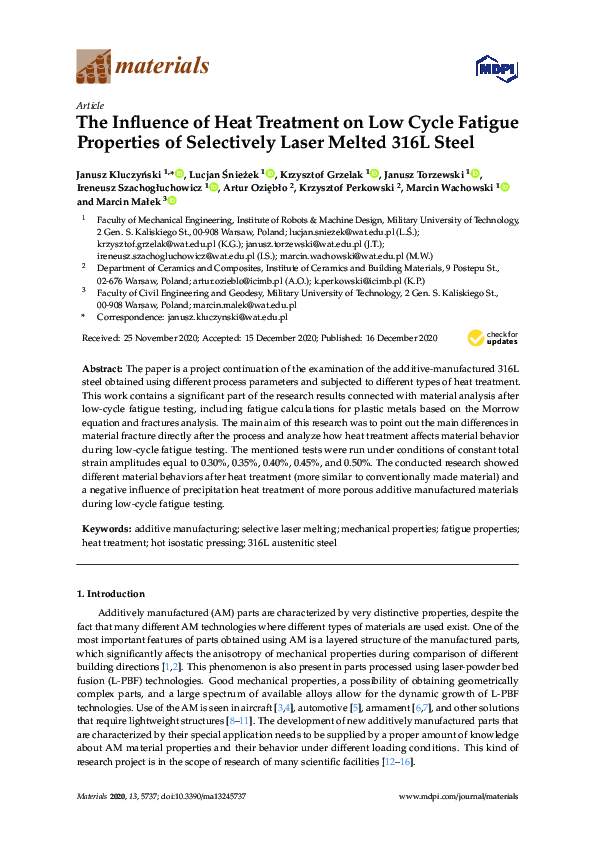 (PDF) The Influence of Heat Treatment on Low Cycle Fatigue Properties ...