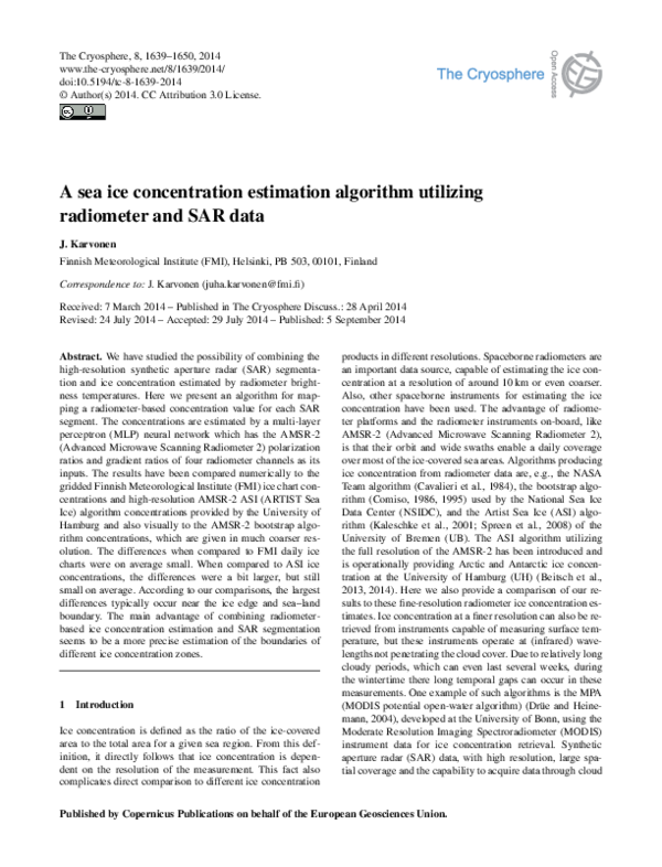 (PDF) A sea ice concentration estimation algorithm utilizing radiometer ...