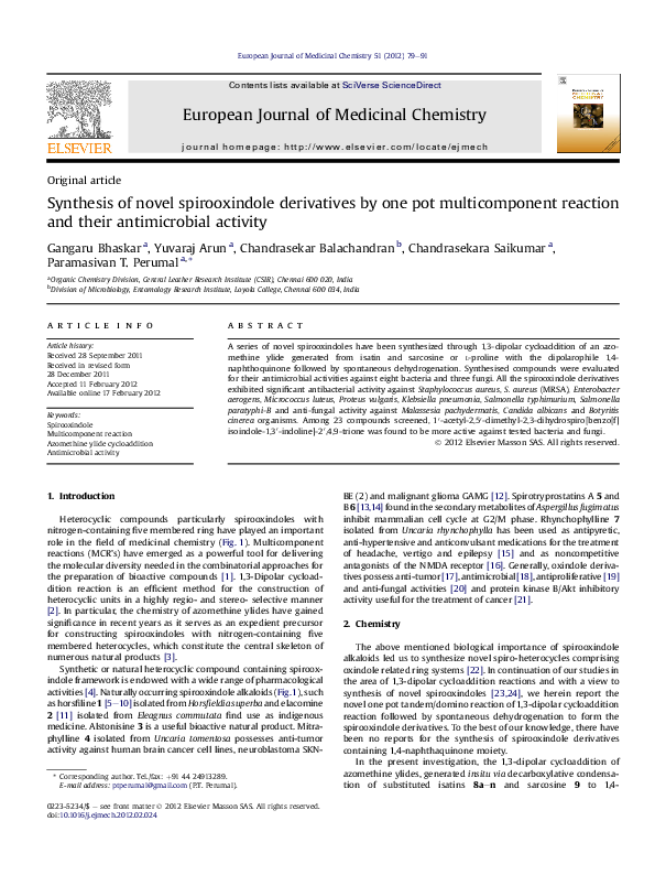 (PDF) Synthesis of novel spirooxindole derivatives by one pot ...