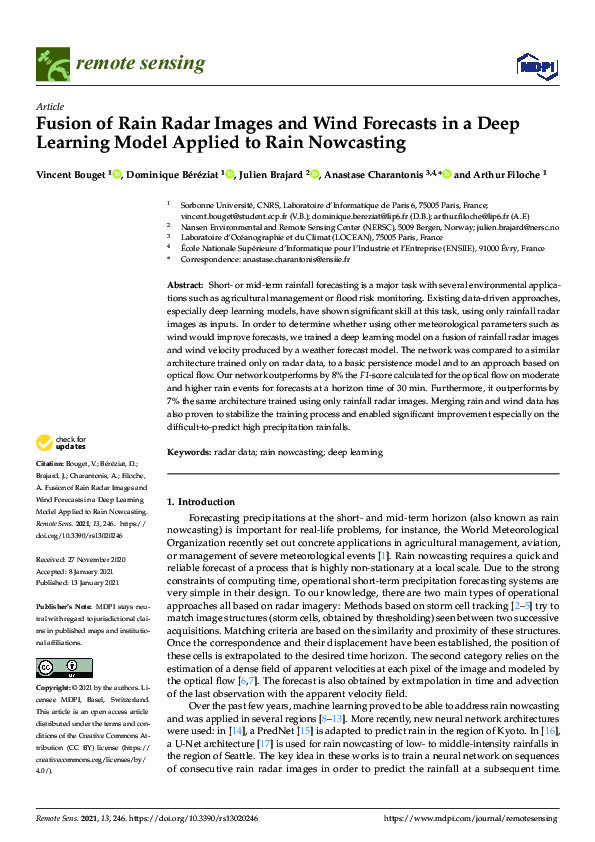 (PDF) Fusion of Rain Radar Images and Wind Forecasts in a Deep Learning ...