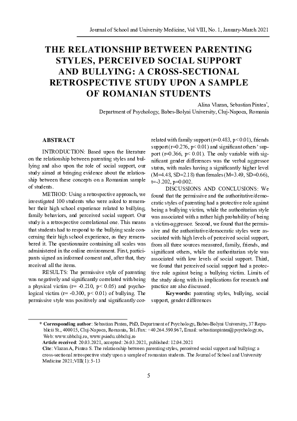 (PDF) The Relationship Between Parenting Styles, Perceived Social ...