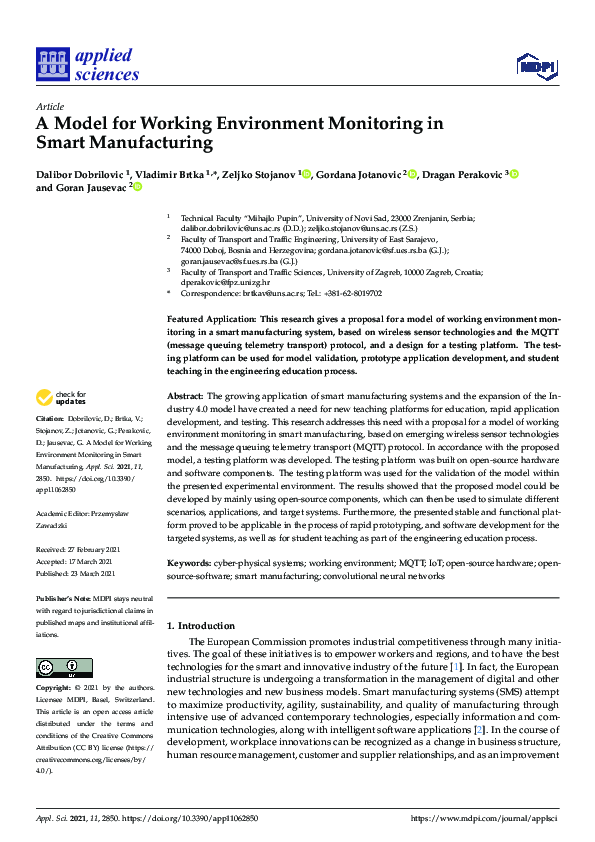 (PDF) A Model for Working Environment Monitoring in Smart Manufacturing