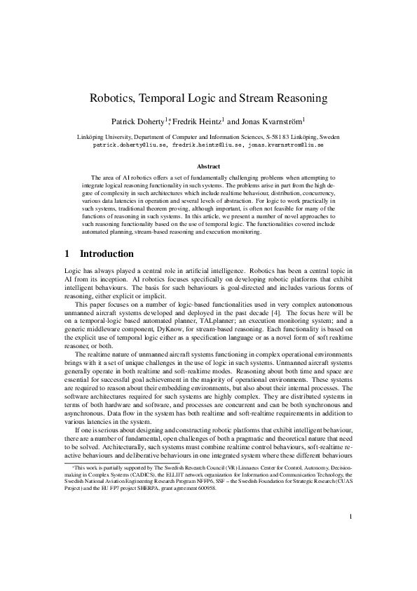 (PDF) Robotics, Temporal Logic and Stream Reasoning