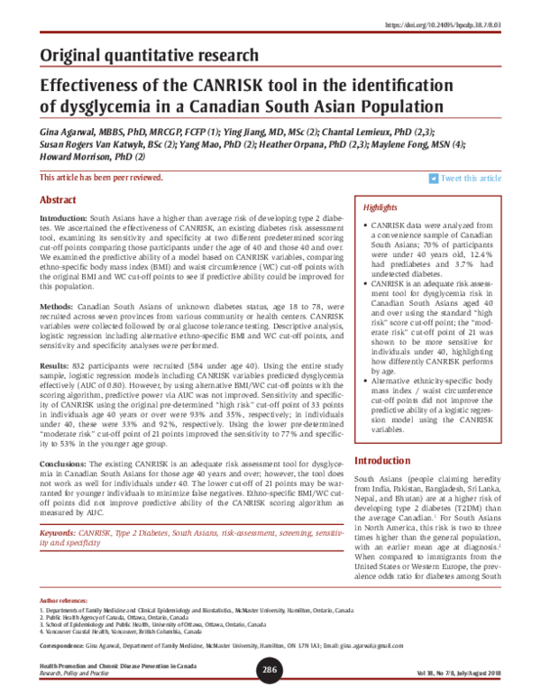 (PDF) Effectiveness of the CANRISK tool in the identification of ...