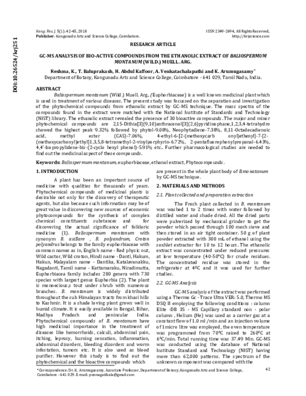 (PDF) GC-MS Analysis of Bio-Active Compounds from the Ethanolic Extract ...