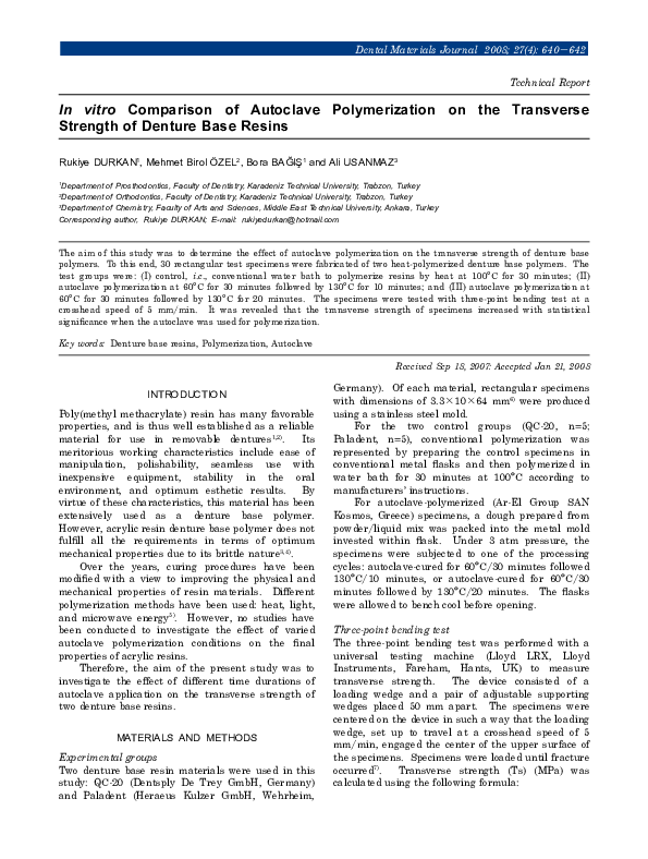 (PDF) In vitro Comparison of Autoclave Polymerization on the Transverse