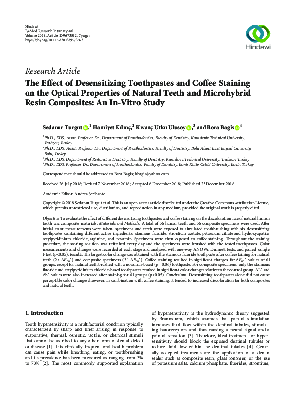 (PDF) The Effect of Desensitizing Toothpastes and Coffee Staining on