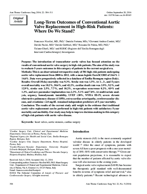 (PDF) Long-Term Outcomes of Conventional Aortic Valve Replacement in ...