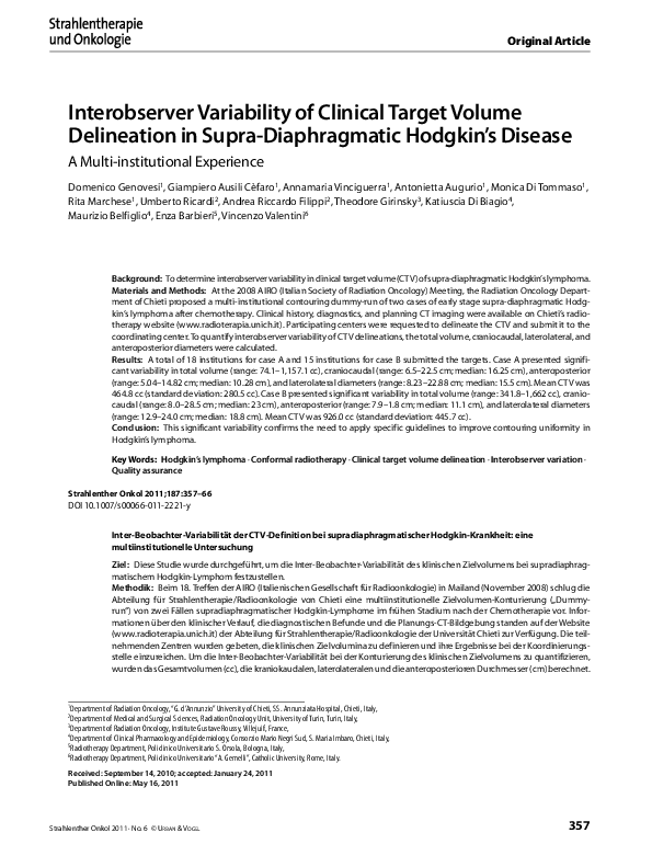 (PDF) Interobserver variability of clinical target volume delineation ...