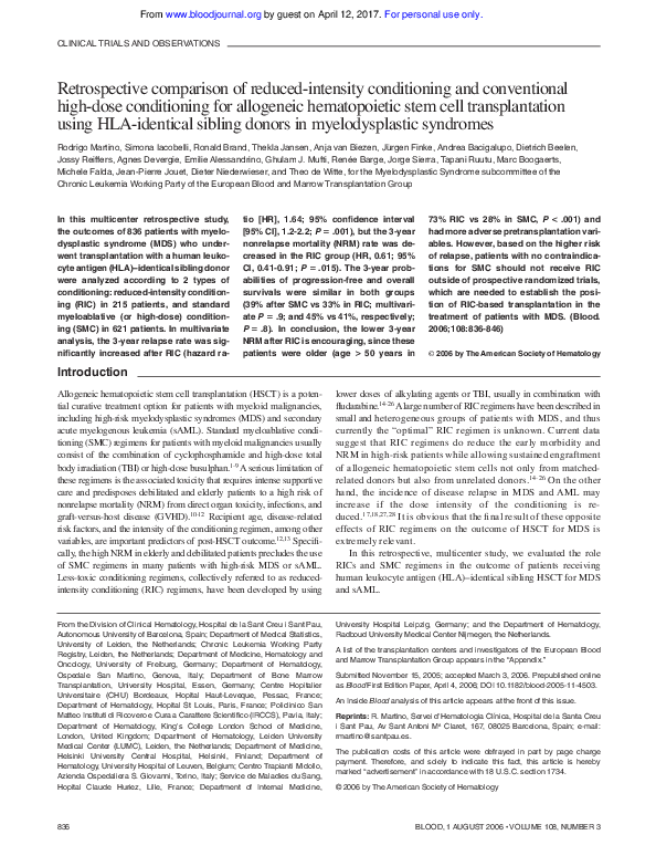 (PDF) Retrospective comparison of reduced-intensity conditioning and ...
