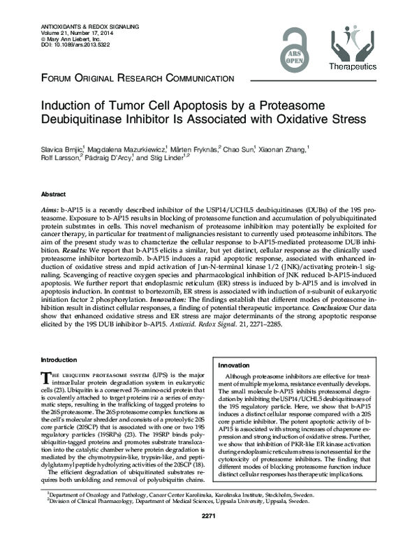 (PDF) Induction of Tumor Cell Apoptosis by a Proteasome Deubiquitinase ...