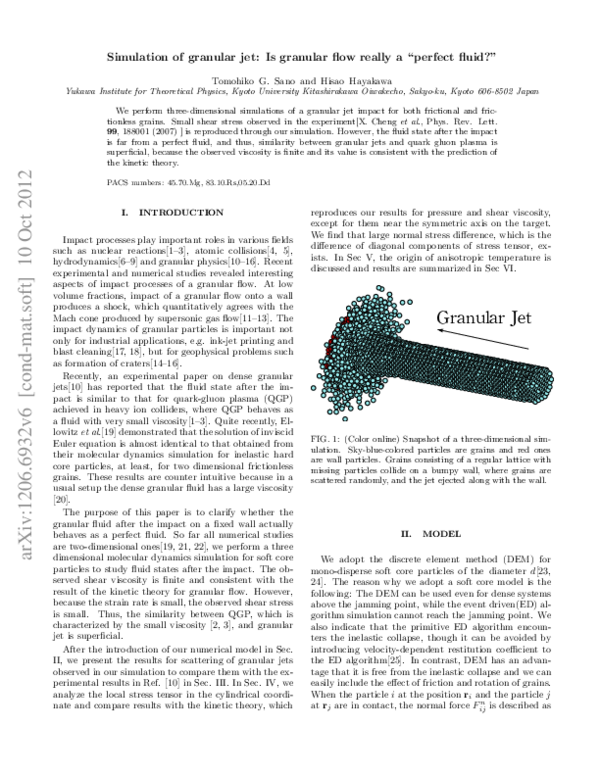 (PDF) Simulation of granular jets: Is granular flow really a perfect fluid?