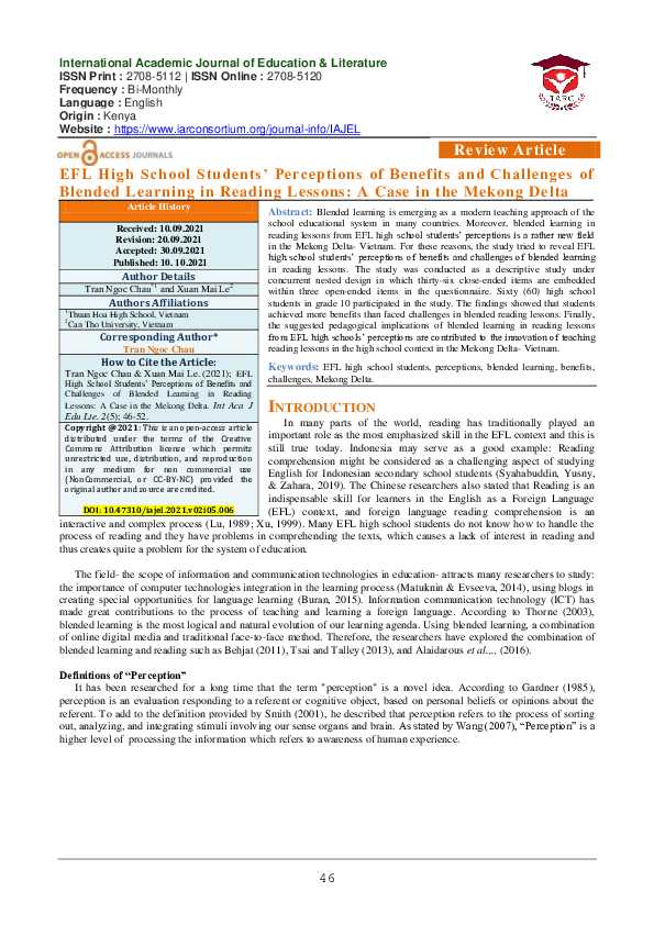(PDF) EFL High School Students' Perceptions of Benefits and Challenges ...