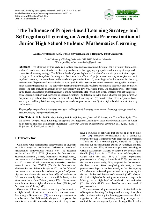 (PDF) The Influence of Project-based Learning Strategy and Self ...