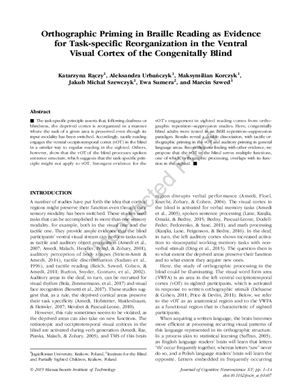 (PDF) Orthographic Priming in Braille Reading as Evidence for Task ...