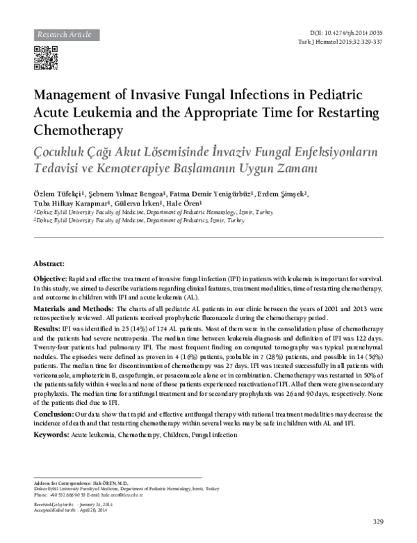 (PDF) Management of Invasive Fungal Infections in Pediatric Acute ...