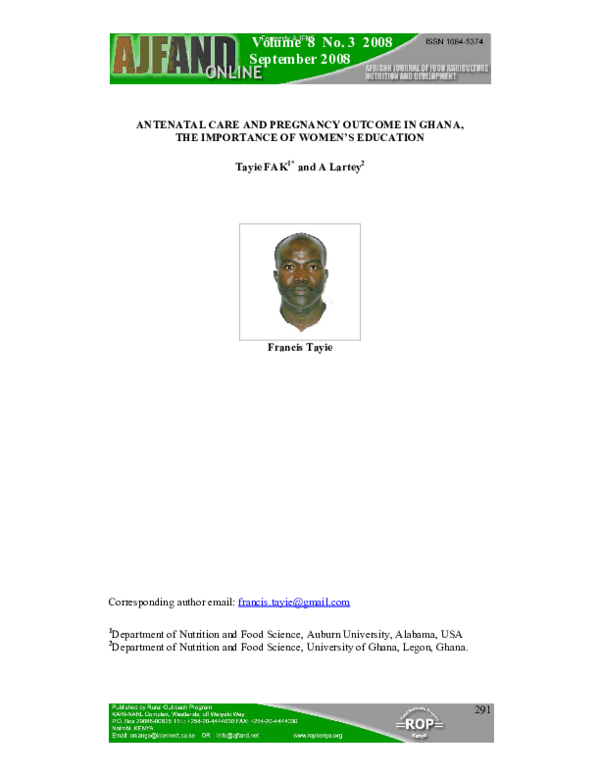 (PDF) Antenatal care and pregnancy outcome in Ghana, the importance of ...