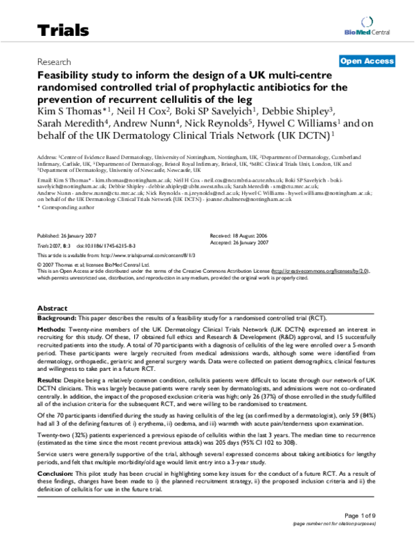 (PDF) Feasibility study to inform the design of a UK multi-centre ...