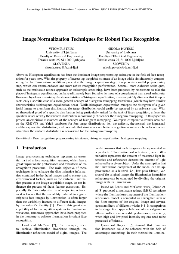 (PDF) Image normalization techniques for robust face recognition