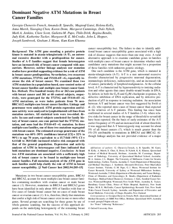 (PDF) Dominant Negative ATM Mutations In Breast Cancer Families