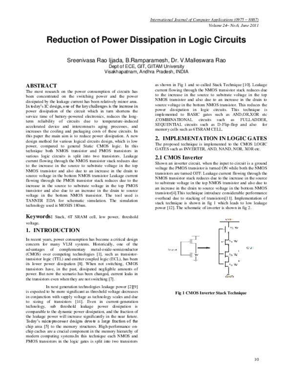 (PDF) Reduction of Power Dissipation in Logic Circuits