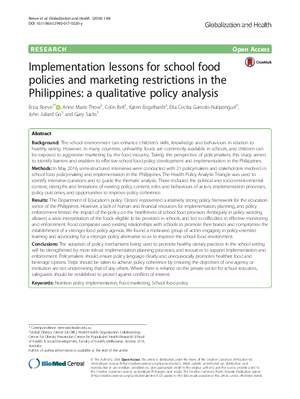 Free PDF Download Implementation Lessons For School Food Policies And 