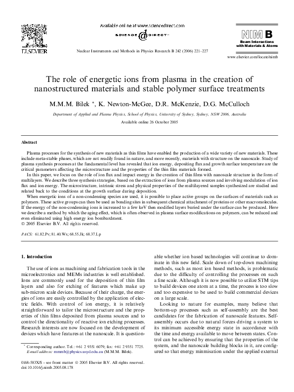 (PDF) The role of energetic ions from plasma in the creation of ...