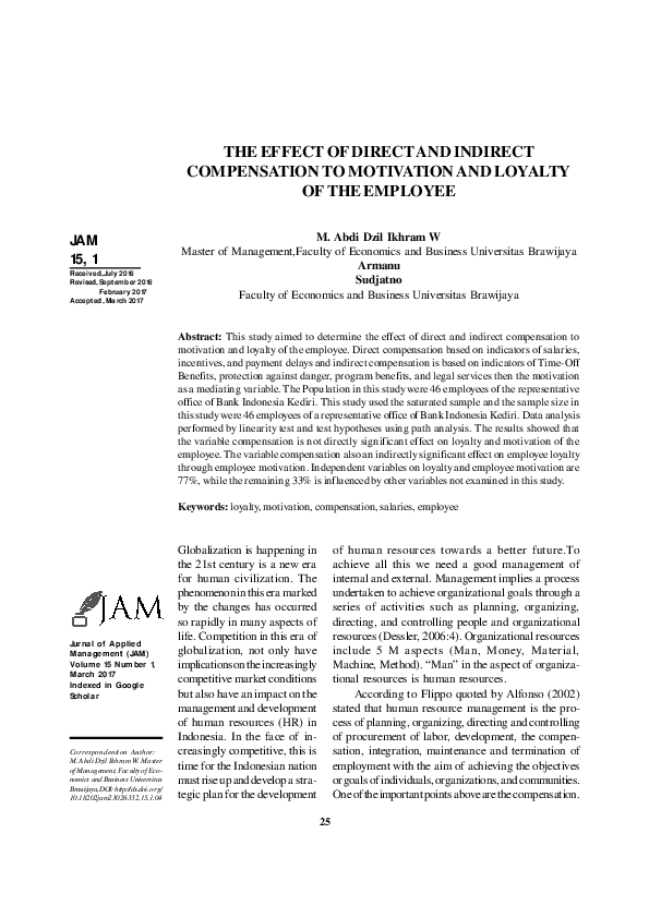 (PDF) The Effect of Direct and Indirect Compensation to Motivation and ...