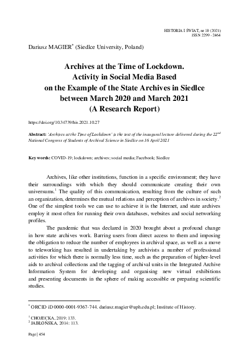 (PDF) Archives at the Time of Lockdown. Activity in Social Media Based ...
