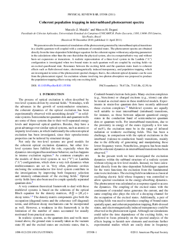(PDF) Coherent population trapping in intersubband photocurrent spectra
